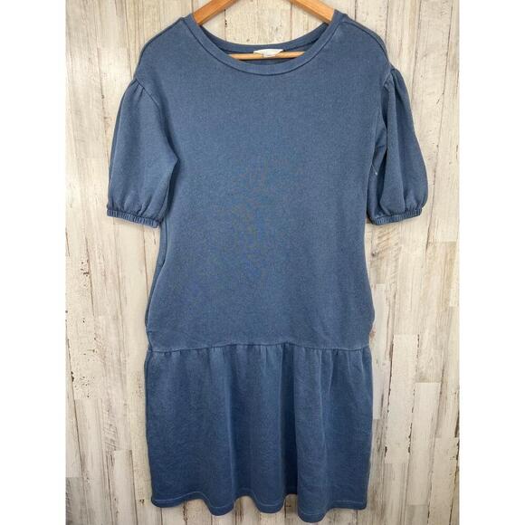 Caslon Casual Blue Dress Short Puff Sleeves Round Neck Size XXS Pockets - Picture 2 of 12